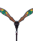 Bar H Equine American Leather Horse Saddle Tack One Ear Headstall | Breast Collar | Browband Headstall | Wither Strap | Tack Set for Horses Tropical Cacti Cactus Daffodil Collection