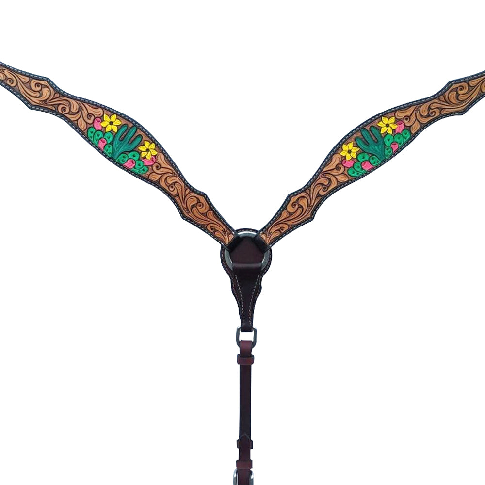 Bar H Equine American Leather Horse Saddle Tack One Ear Headstall | Breast Collar | Browband Headstall | Wither Strap | Tack Set for Horses Tropical Cacti Cactus Daffodil Collection