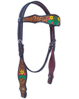 Bar H Equine American Leather Horse Saddle Tack One Ear Headstall | Breast Collar | Browband Headstall | Wither Strap | Tack Set for Horses Tropical Cacti Cactus Daffodil Collection
