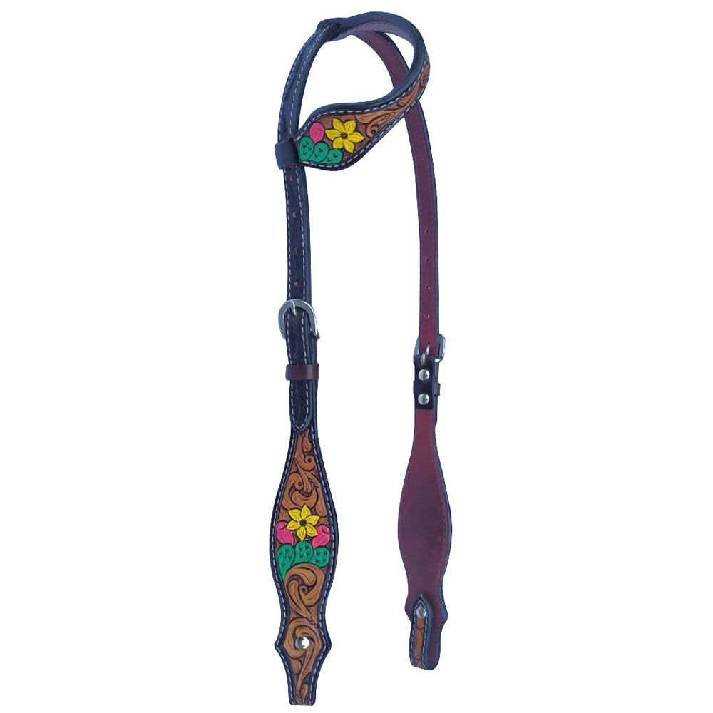 Bar H Equine American Leather Horse Saddle Tack One Ear Headstall | Breast Collar | Browband Headstall | Wither Strap | Tack Set for Horses Tropical Cacti Cactus Daffodil Collection