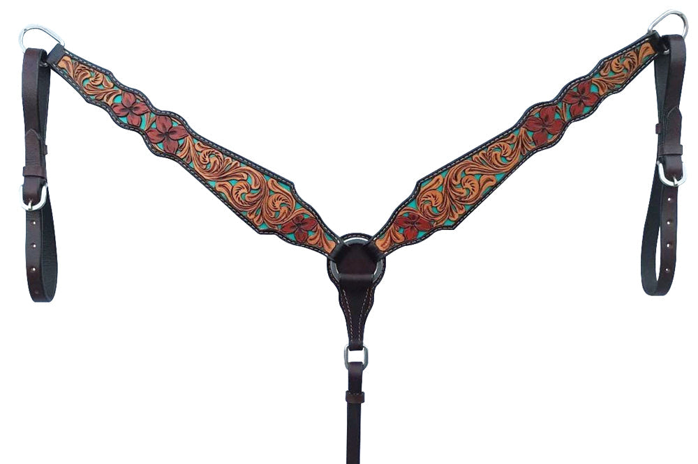 Bar H Equine American Leather Horse Saddle Tack One Ear Headstall | Breast Collar | Browband Headstall | Wither Strap | Tack Set for Horses Tropical Turquoise Curved Collection