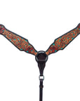 Bar H Equine American Leather Horse Saddle Tack One Ear Headstall | Breast Collar | Browband Headstall | Wither Strap | Tack Set for Horses Tropical Turquoise Curved Collection