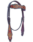 Bar H Equine American Leather Horse Saddle Tack One Ear Headstall | Breast Collar | Browband Headstall | Wither Strap | Tack Set for Horses Tropical Turquoise Curved Collection