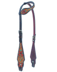 Bar H Equine American Leather Horse Saddle Tack One Ear Headstall | Breast Collar | Browband Headstall | Wither Strap | Tack Set for Horses Tropical Turquoise Curved Collection
