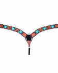 Bar H Equine American Leather Horse Saddle Tack One Ear Headstall | Breast Collar | Browband Headstall | Wither Strap | Tack Set for Horses Turquoise Bloom BER111