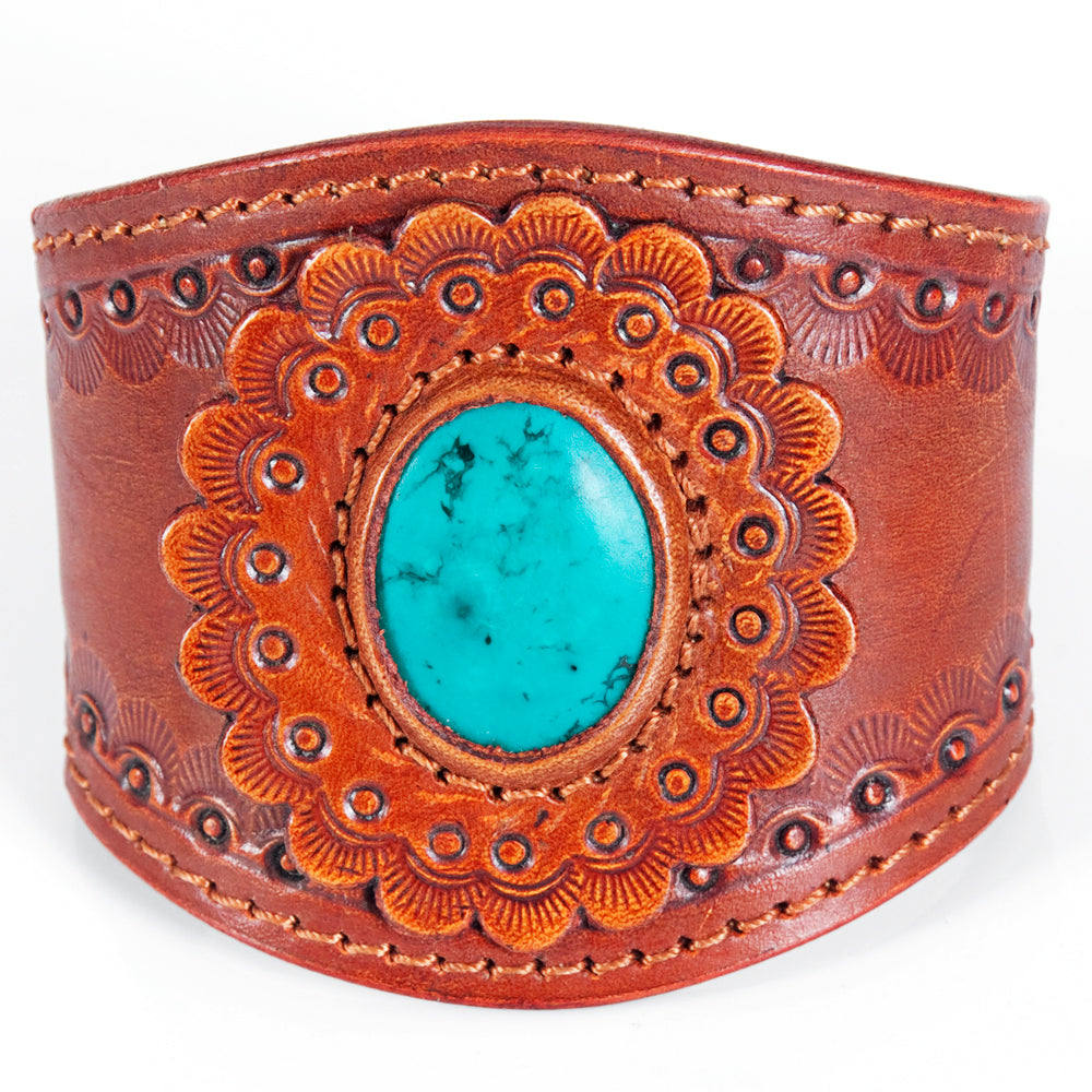 American Darling ADBRF135 Hand tooled carved Genuine Leather Bracelet women