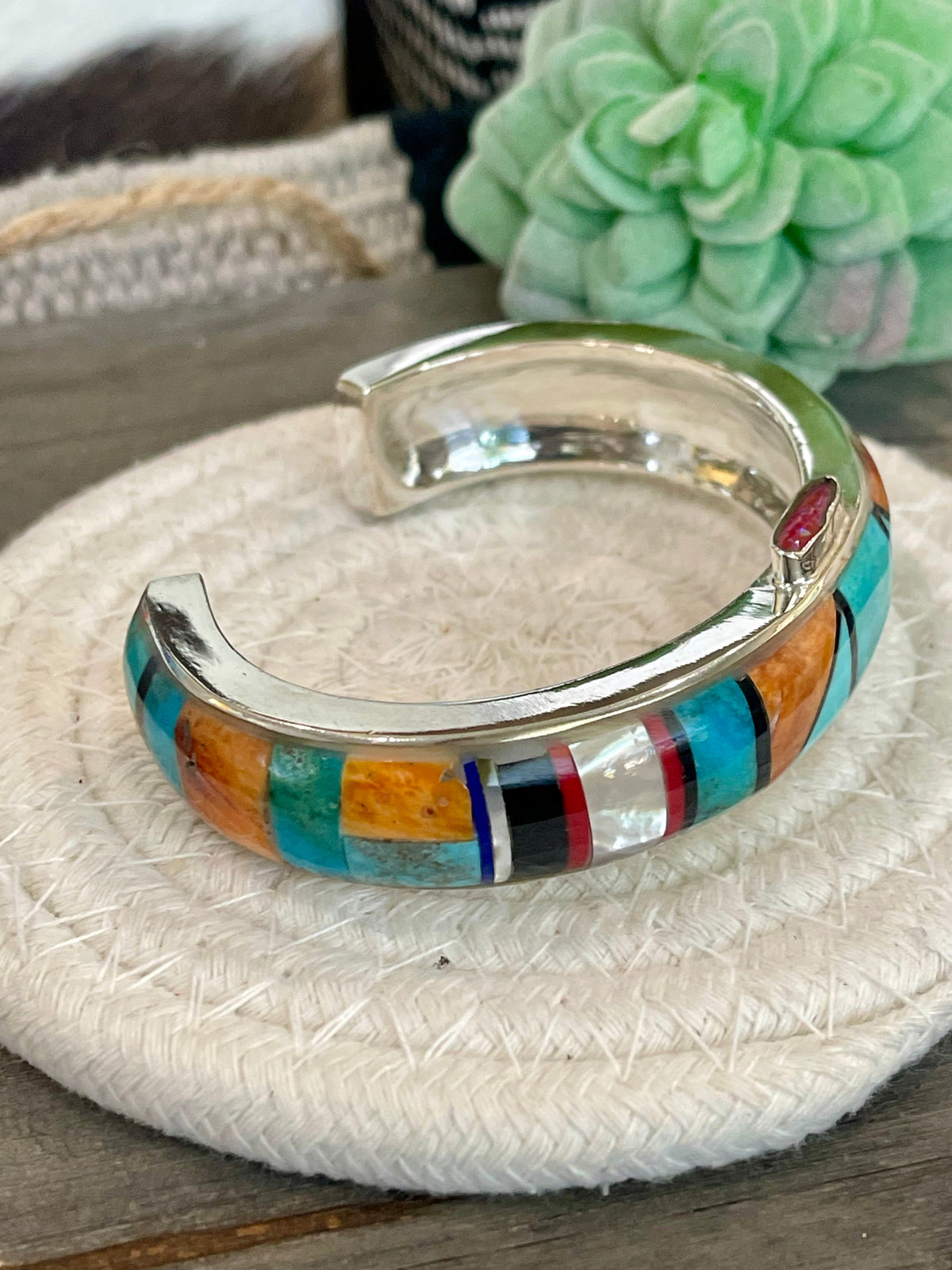 Handmade Sterling Silver Multi Stone Inlay Cuff