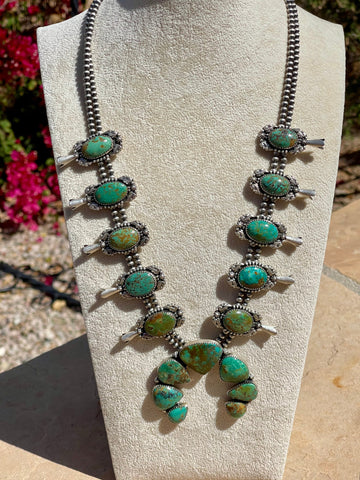 Handmade Sterling Silver & Royston Squash Blossom Necklace