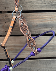Purple Floral Tooled Lariat & Leather Combo Halter