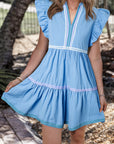 Amelie Flutter Sleeve V Neck Tiered Dress