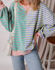 Stripe Colorblock Drop Shoulder Oversized Sweatshirt