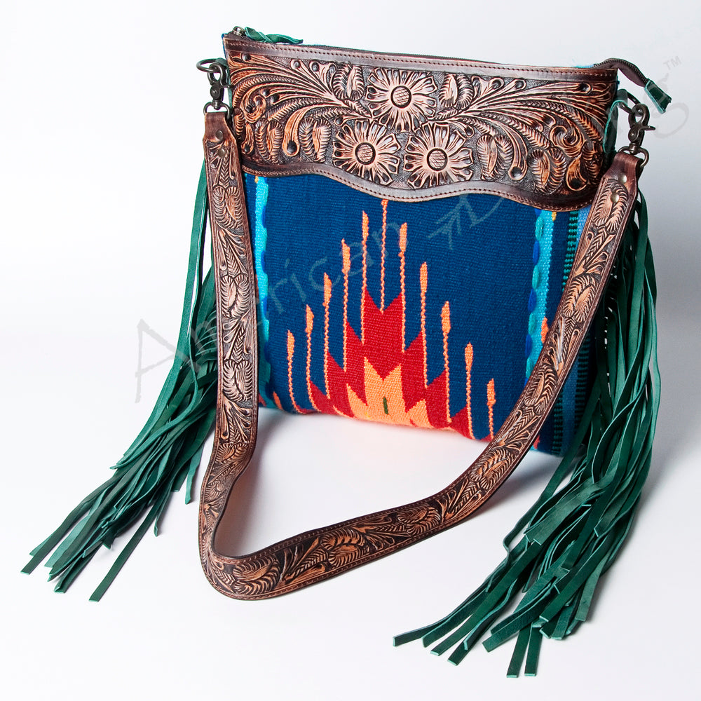 American Darling SIGNATURE CROSSBODY Hand Tooled Upcycled Wool Genuine Leather women bag western handbag purse
