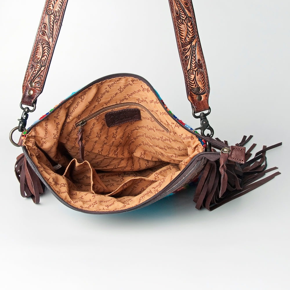 American Darling SIGNATURE CROSSBODY Hand Tooled Upcycled Wool Genuine Leather women bag western handbag purse