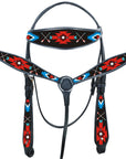 Hilason Western Horse Headstall Breast Collar Set American Leather Black