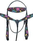 Hilason Western Horse Headstall Breast Collar Set American Leather Black