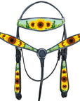 Hilason Western Horse Headstall Breast Collar Set American Leather Black