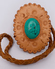 American Darling ADJW103C Braided Genuine Leather Jewelry Necklace with Leather Concho