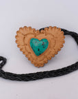 American Darling ADJW104A Braided Genuine Leather Jewelry Necklace with Leather Concho