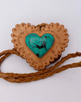 American Darling ADJW104C Braided Genuine Leather Jewelry Necklace with Leather Concho