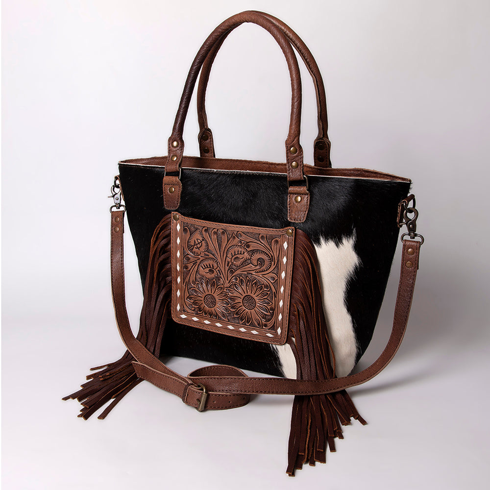 American Darling ADBG663 Tote Hand Tooled Hair-On Genuine Leather Women Bag Western Handbag Purse