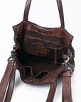 Spaghetti Western Swc133Brn Tote Vintage Handmade Drum Dyed Genuine European Cowhide Leather Women Bag Western Handbag Purse