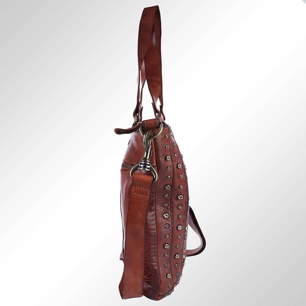 Spaghetti Western Swc134Cg Tote Vintage Handmade Drum Dyed Genuine European Cowhide Leather Women Bag Western Handbag Purse