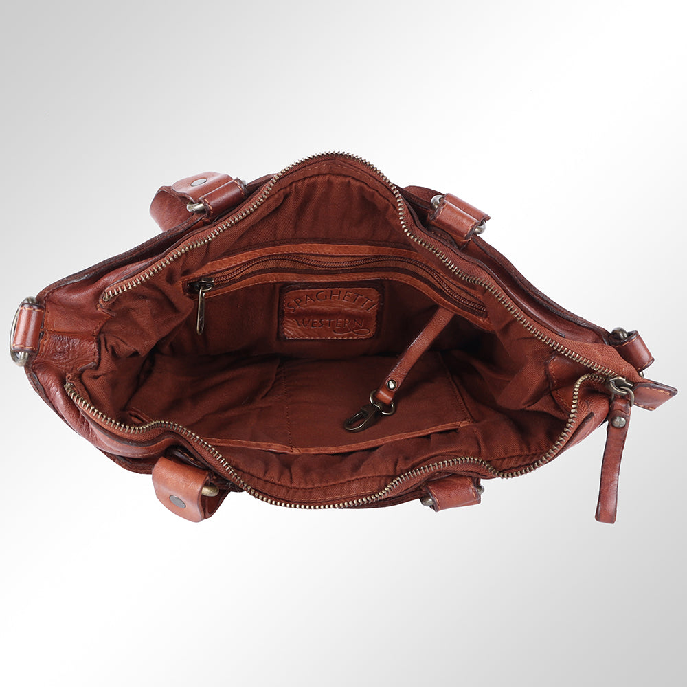 Spaghetti Western Swc134Cg Tote Vintage Handmade Drum Dyed Genuine European Cowhide Leather Women Bag Western Handbag Purse