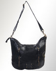 Spaghetti Western Swc143Blk Hobo Vintage Handmade Drum Dyed Genuine European Cowhide Leather Women Bag Western Handbag Purse