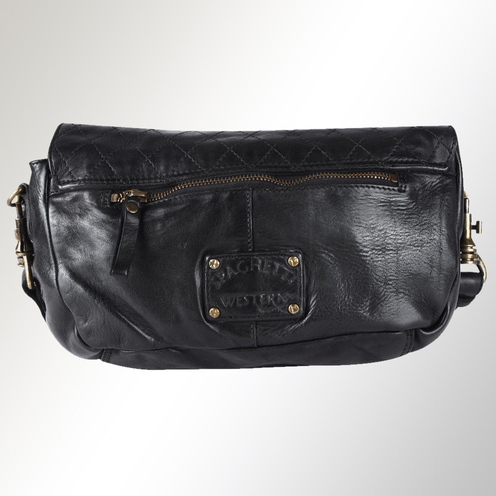 Spaghetti Western Swc151Blk Envelope Vintage Handmade Drum Dyed Genuine European Cowhide Leather Women Bag Western Handbag Purse