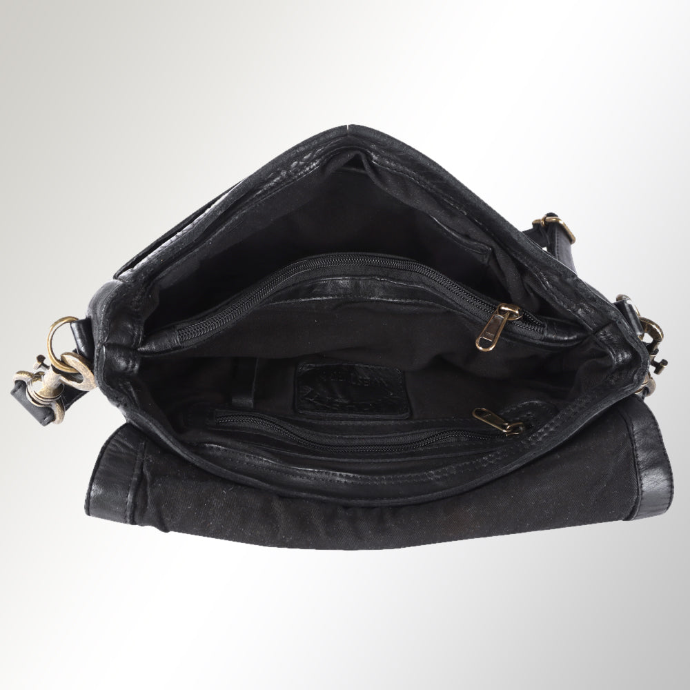 Spaghetti Western Swc151Blk Envelope Vintage Handmade Drum Dyed Genuine European Cowhide Leather Women Bag Western Handbag Purse