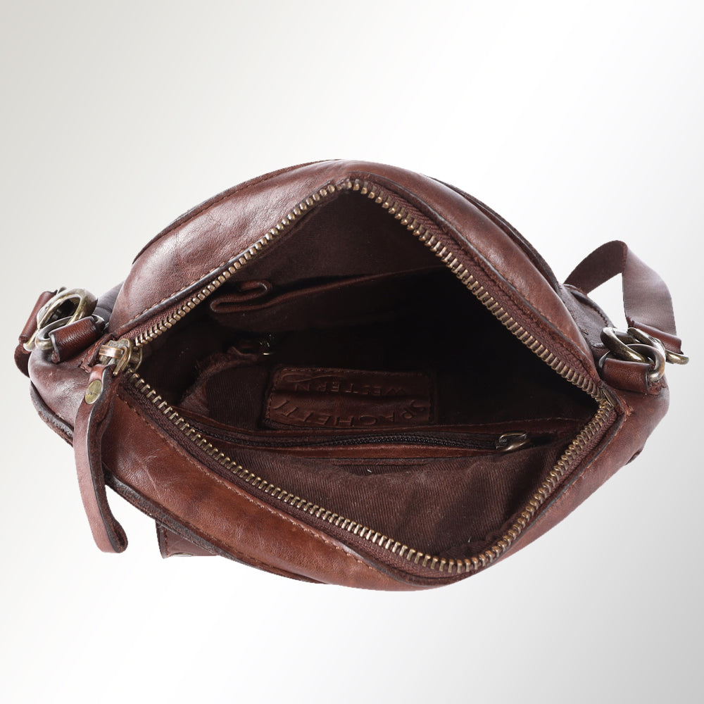 Spaghetti Western Swc152Brn Canteen Vintage Handmade Drum Dyed Genuine European Cowhide Leather Women Bag Western Handbag Purse