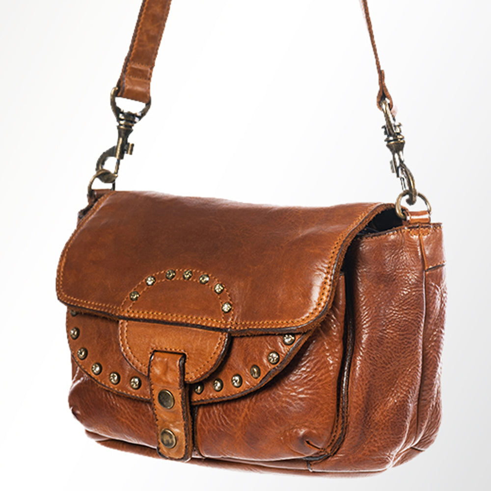 Spaghetti Western Swc162Tan Cross Body I Vintage Handmade Drum Dyed Genuine European Cowhide Leather Women Bag Western Handbag Purse