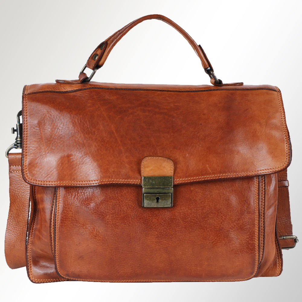 Spaghetti Western Swc171Tan Briefcase Vintage Handmade Drum Dyed Genuine European Cowhide Leather Women Bag Western Handbag Purse