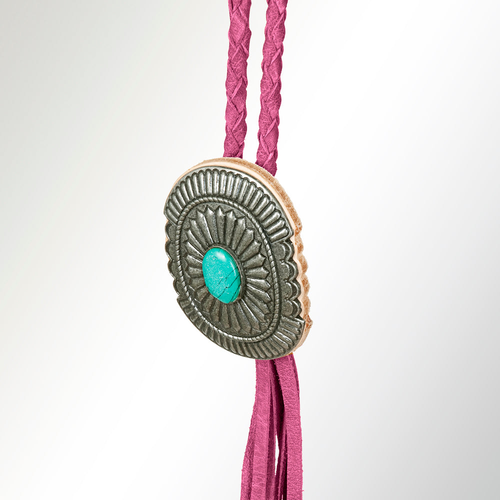 American Darling ADJW107E Braided Genuine Leather Jewelry Necklace with Concho