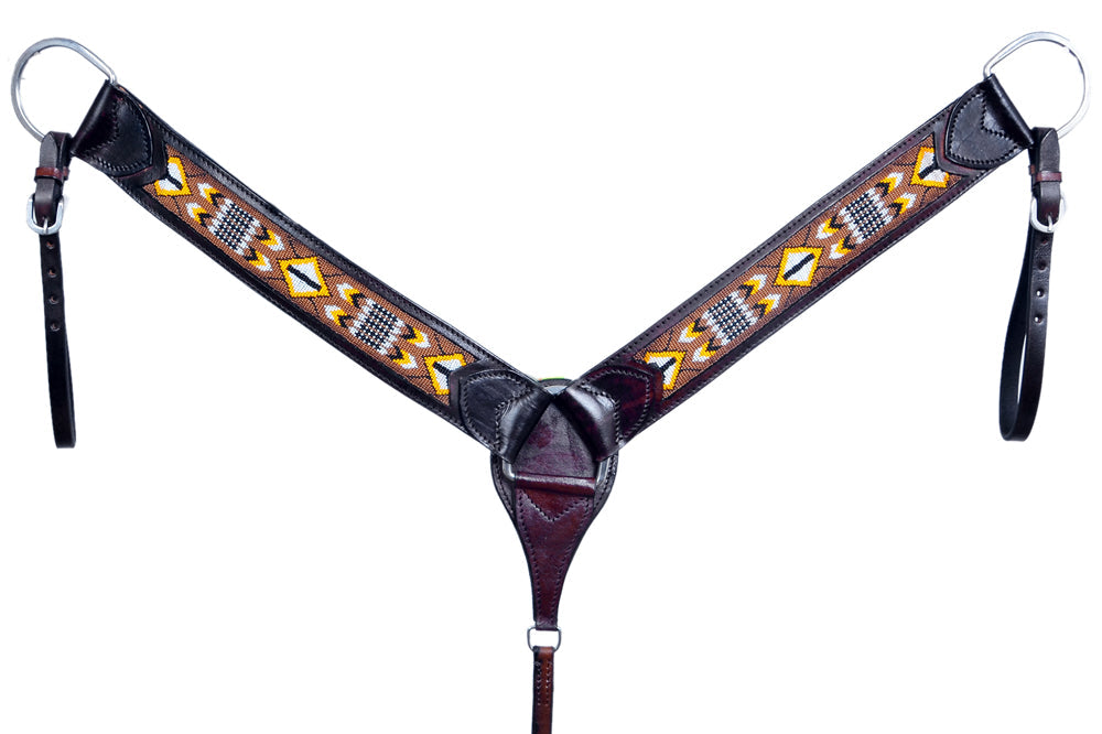 HILASON Western Horse Leather Headstall &amp; Breast Collar Set Black Beaded