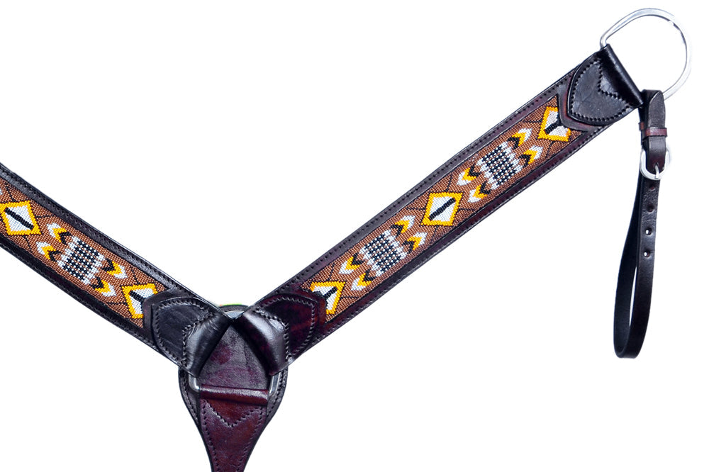 HILASON Western Horse Leather Headstall &amp; Breast Collar Set Black Beaded