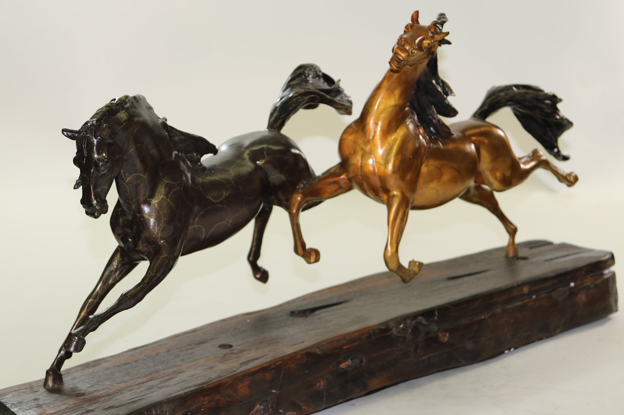 Limited Edition Two Galloping Horses Hand Painted Museum Quality Bronze Artwork