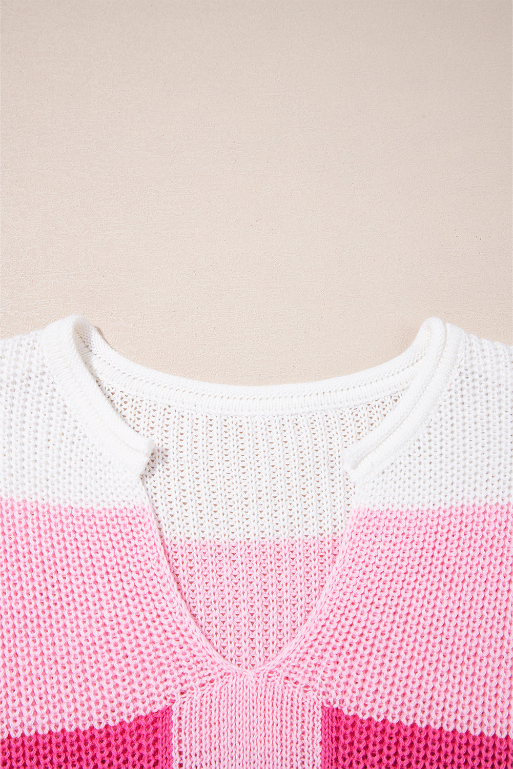 Colorblock Notched V-Neck Sweater T-Shirt