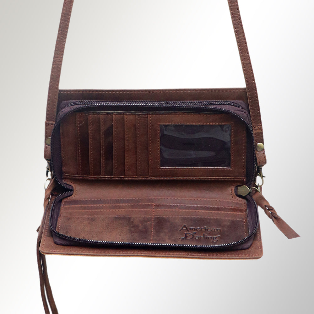 American Darling Organiser Hair-On Hand Tooled Genuine Leather Women Bag Western Handbag Purse