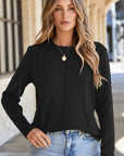 Solid Reverse Seam Crew Neck Long Sleeve Top