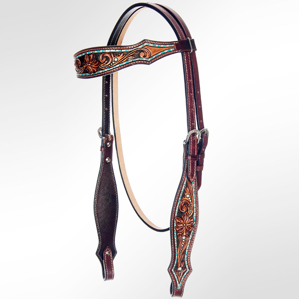 American Darling Western Horse Floral Genuine Leather Headstall Tack Set