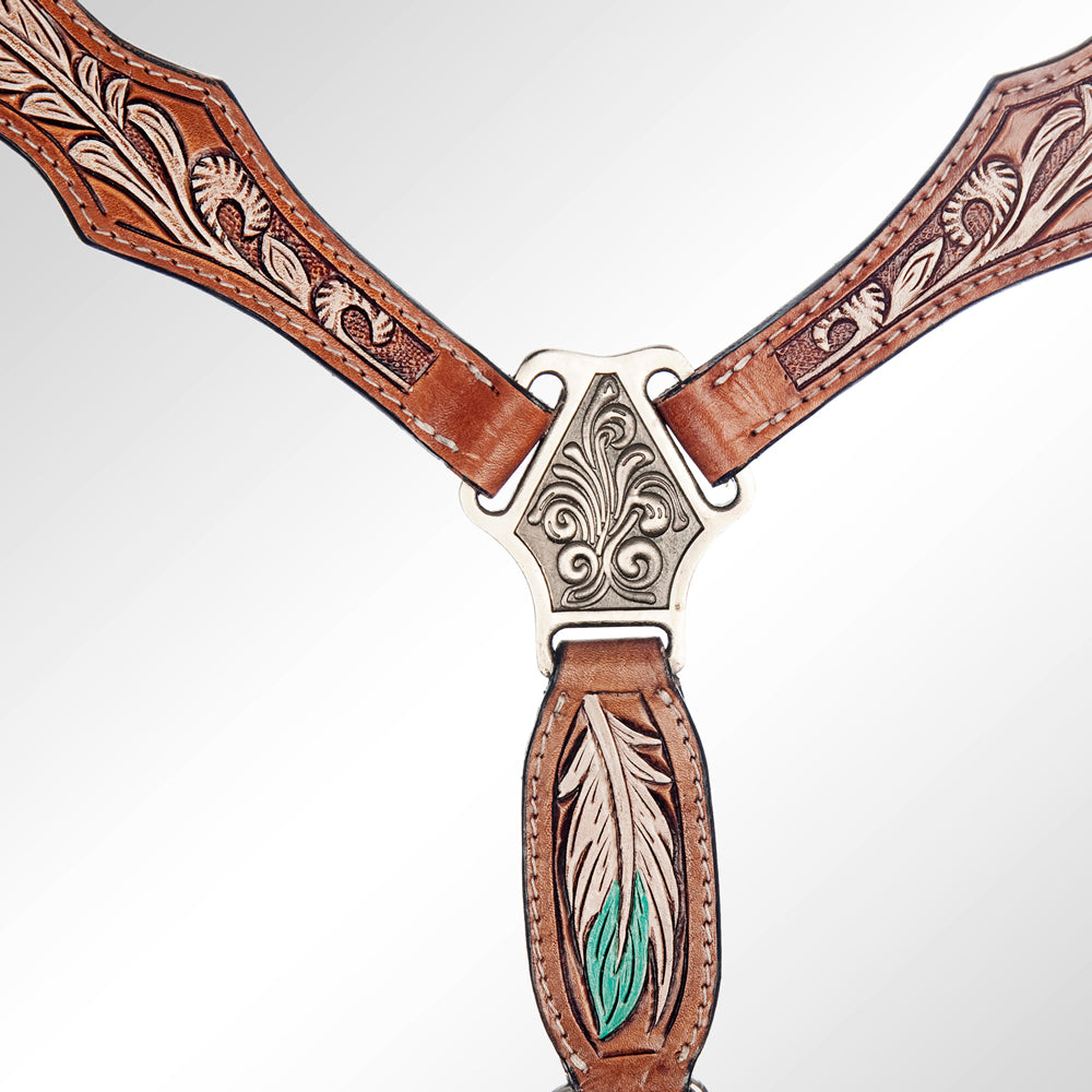 American Darling Western Horse Leaf Genuine Leather Headstall Tack Set