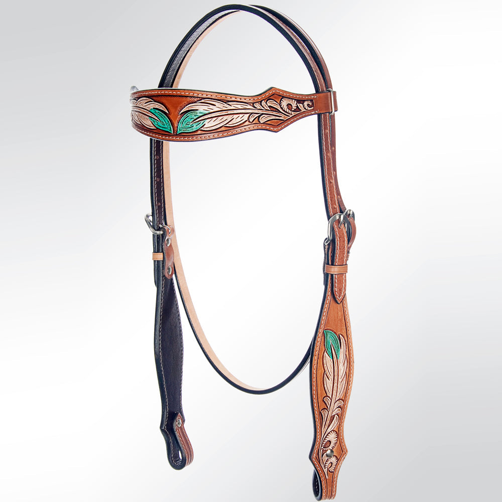 American Darling Western Horse Leaf Genuine Leather Headstall Tack Set