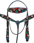Hilason Western Horse Leather Headstall Breast Collar Set Black