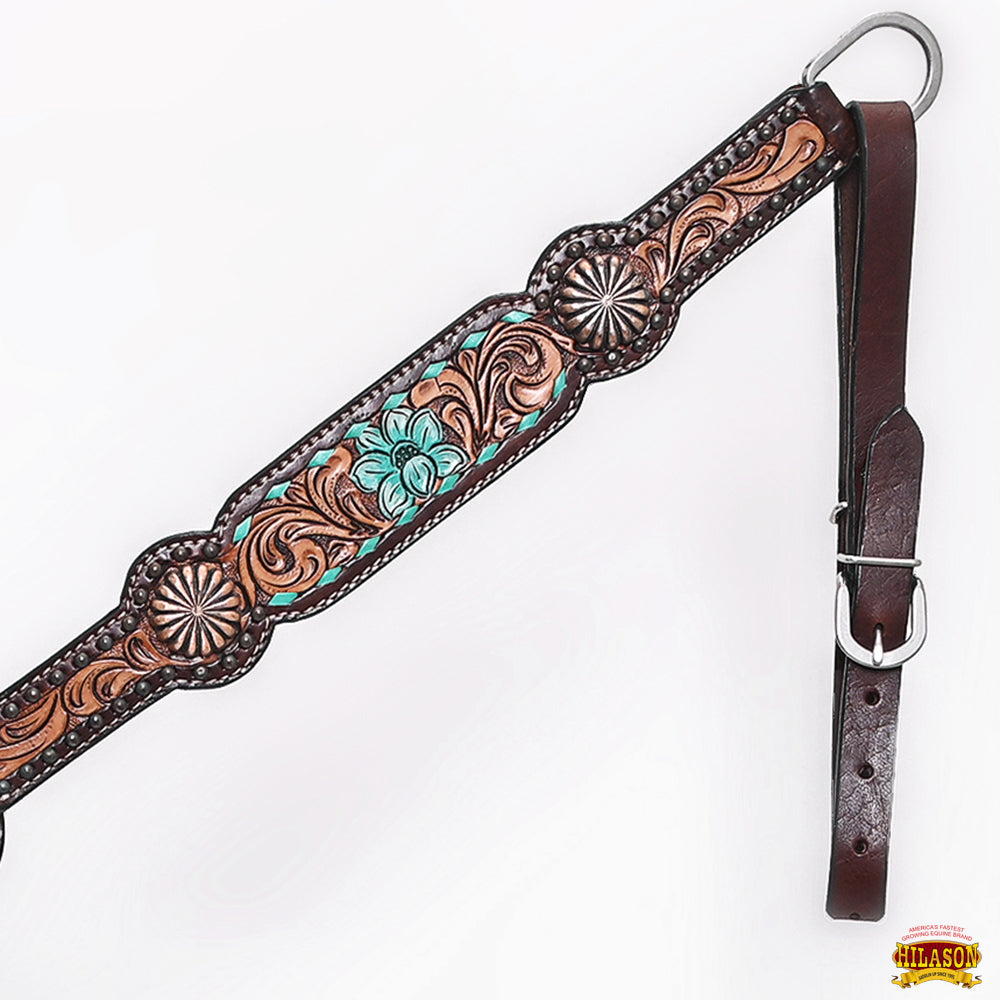 HILASON Western Horse Floral Headstall Breast Collar One Headstall American Leather Tack Set