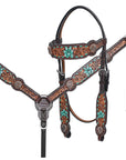 HILASON Western Horse Floral Headstall Breast Collar One Headstall American Leather Tack Set