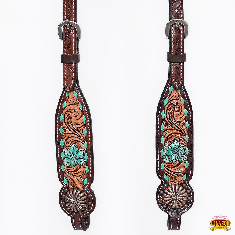 HILASON Western Horse Floral Headstall Breast Collar One Headstall American Leather Tack Set
