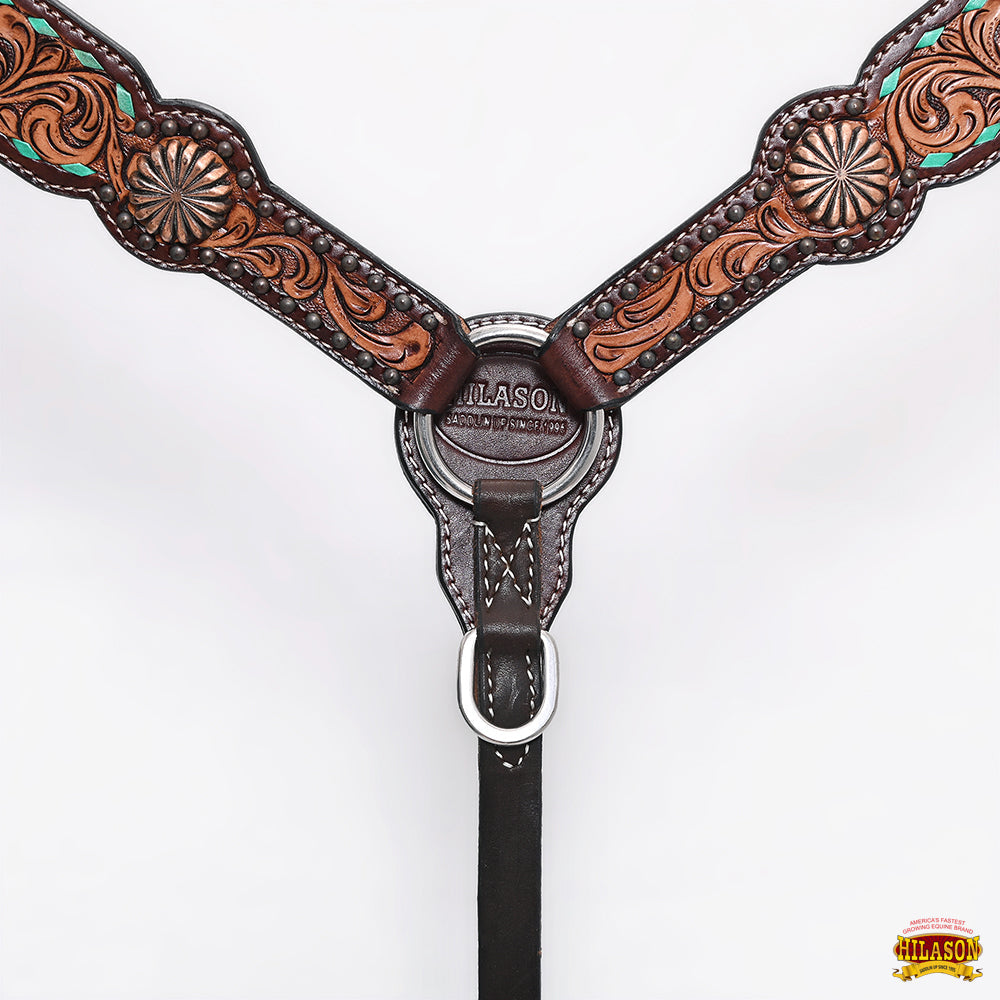 HILASON Western Horse Floral Headstall Breast Collar One Headstall American Leather Tack Set