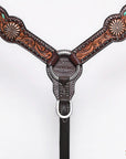 HILASON Western Horse Floral Headstall Breast Collar One Headstall American Leather Tack Set