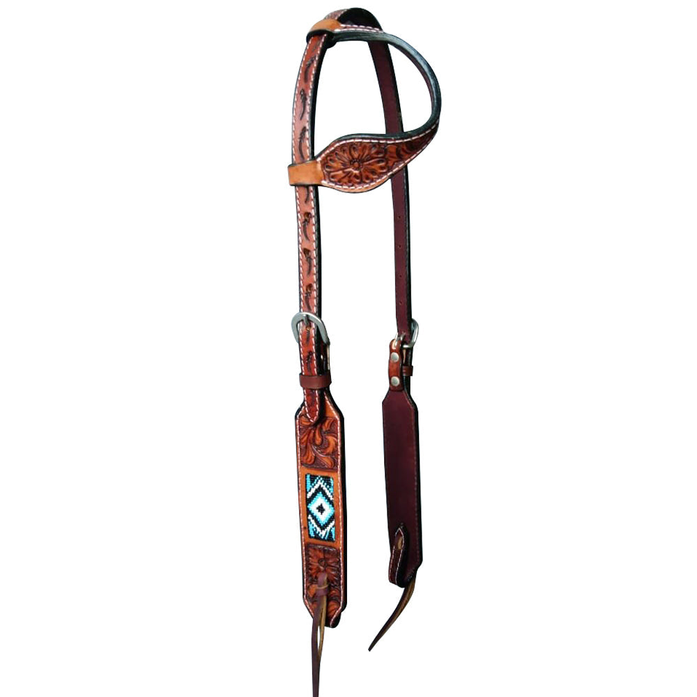 HILASON Western Horse Beaded Floral Headstall Breast Collar One Headstall Spur Strap Wither Strap American Leather Tack Set